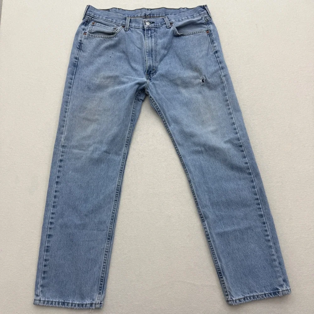 Levi's 505 Mens W38 L32 Blue Denim Jeans‎ Distressed Hole Casual